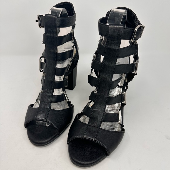 Gianni Bini Gladiator Heels Strappy Sandals Black Leather Women's - Picture 6 of 13